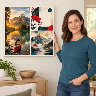 Example artwork displayed on a wall for Make an AI collage
